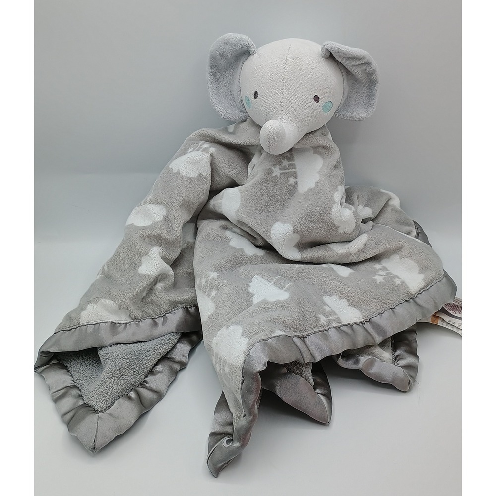 Large 24" PARENT'S CHOICE Grey Plush Elephant Clouds Stars Security Blanket B4